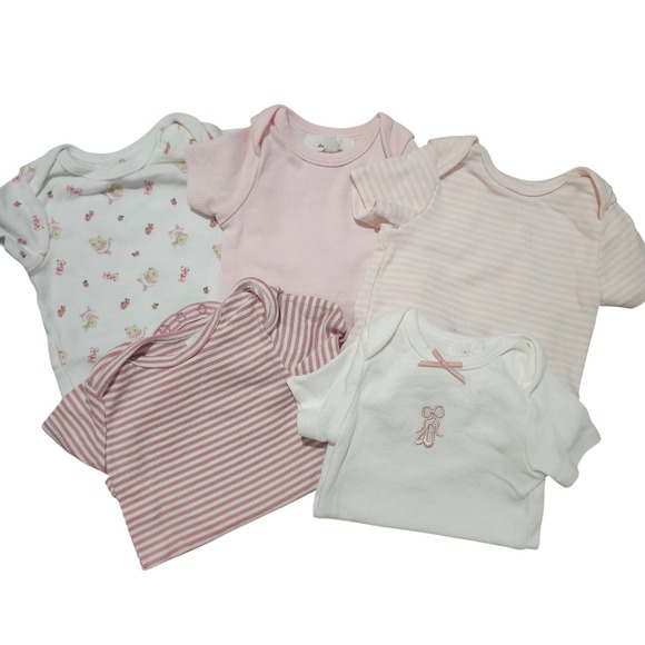Starting Out Baby Girl Onesies Lot 3M Pink Stripes Floral Ballet Shoes 5 Pack - Picture 1 of 4